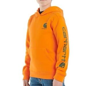 Carhartt Size 5 Long Sleeve Graphic Hooded Sweatshirt Hoodie Pullover Orange
